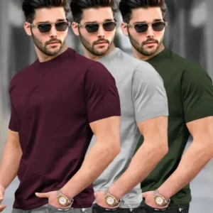 Pack of 3 Men Solid Round Neck Cotton Blend Multicolor T-Shirt